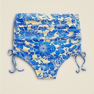 J.Crew Ruched high-rise bikini bottom with side ties in blue floral
